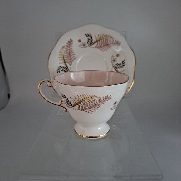 Allegro Vintage Pink Bone China Teacup & Saucer Set Gold Trim England - Picture 6 of 16